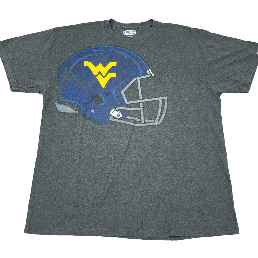 West Virginia Mountaineers Shirt‎ Men XL Gray Tee WVU Football Helmet Logo Adult